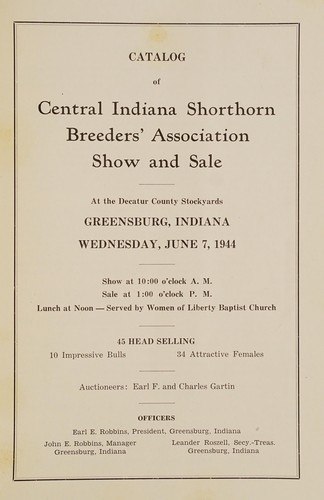 Catalog of Central Indiana Shorthorn Breeders' Association show and sale cover