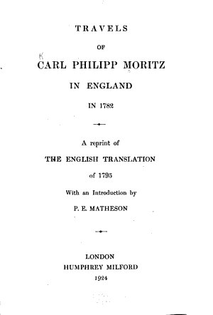 Travels of Carl Philipp Moritz in England in 1782 cover